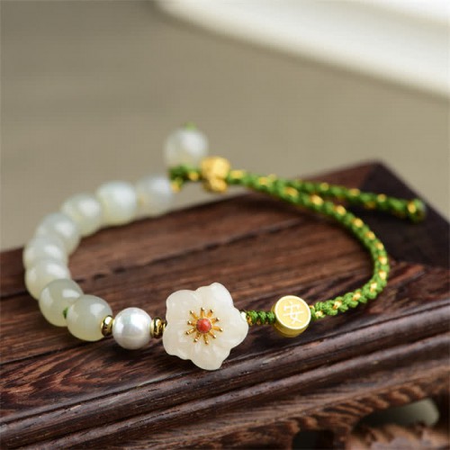 Hetian Jade Peach Blossom Luck Bracelet Hetian Jade Peach Blossom Luck Bracelet