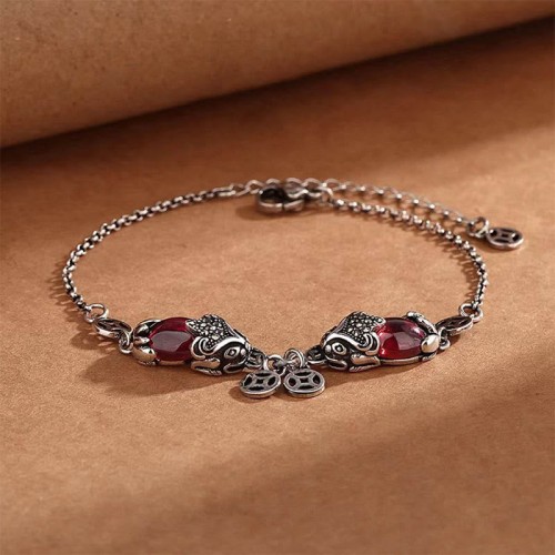 Garnet PiXiu Copper Coin Protection Bracelet