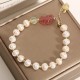 Cat's Eye Moonstone Strawberry Quartz PiXiu Charm Bracelet