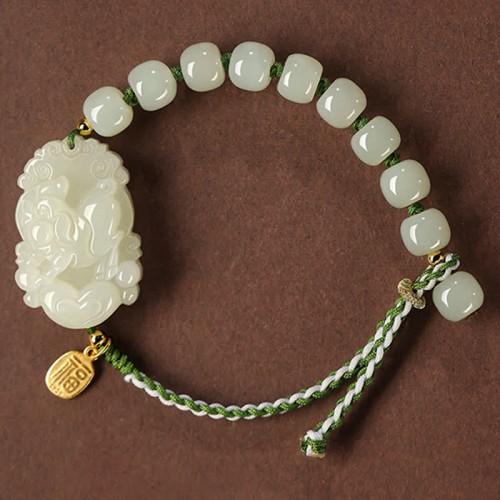Sterling Silver Hetian Jade Happiness Bracelet