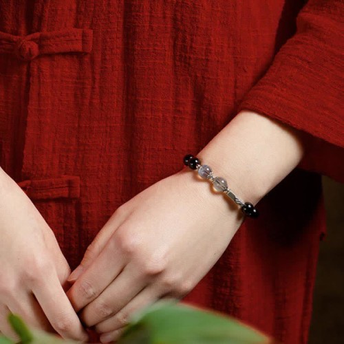 925 Silver Obsidian Moonstone Strength Couple Bracelet 925 Silver Obsidian Moonstone Strength Couple Bracelet
