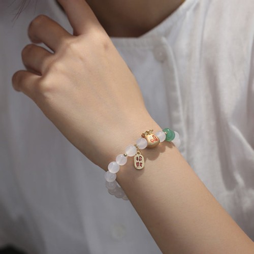 White Agate Red Agate Money Bag Fu Character Bracelet White Agate Red Agate Money Bag Fu Character Bracelet
