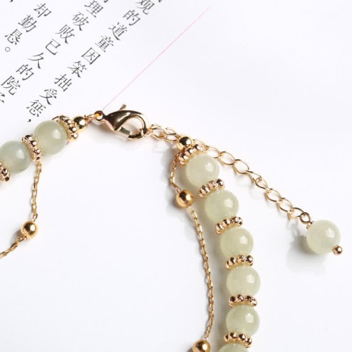 Hetian Jade Peanut Charm Luck Bracelet