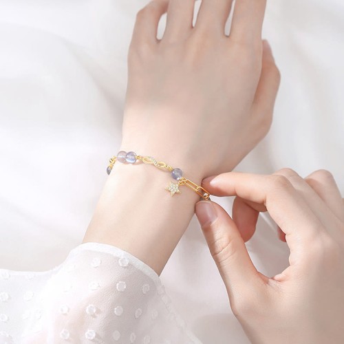 14K Gold Plated Strawberry Quartz M枚bius Loop Bracelet