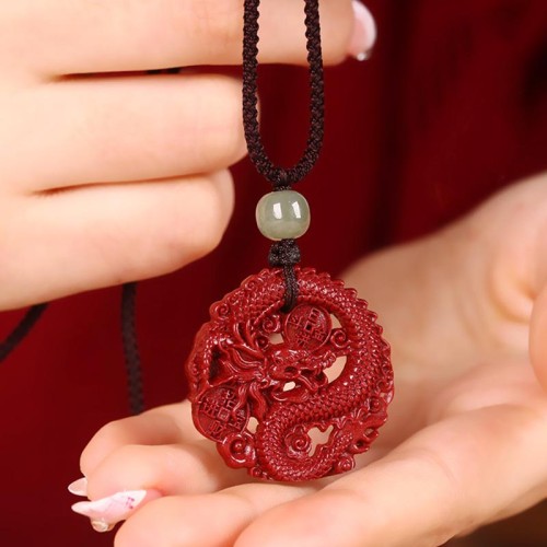 Dragon Cinnabar Hetian Jade Wealth Necklace Dragon Cinnabar Hetian Jade Wealth Necklace