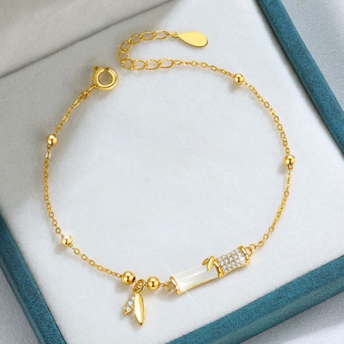 925 Silver White Jade Bamboo Leaf Zircon Bracelet 925 Silver White Jade Bamboo Leaf Zircon Bracelet