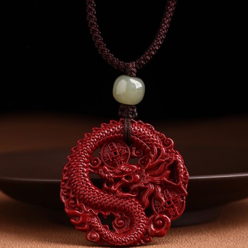 Dragon Cinnabar Hetian Jade Wealth Necklace Dragon Cinnabar Hetian Jade Wealth Necklace
