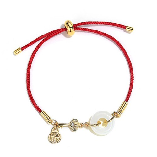 18K Gold Hetian Jade Luck Red Rope Bracelet 18K Gold Hetian Jade Luck Red Rope Bracelet