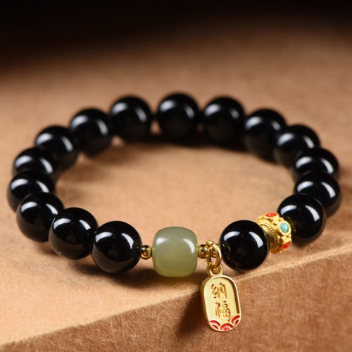 Black Onyx Hetian Jade Lucky Charm Bracelet Black Onyx Hetian Jade Lucky Charm Bracelet
