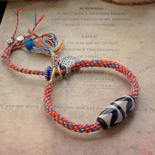 Tibetan Om Mani Padme Hum Silver Dzi Bead Protection Bracelet Tibetan Om Mani Padme Hum Silver Dzi Bead Protection Bracelet