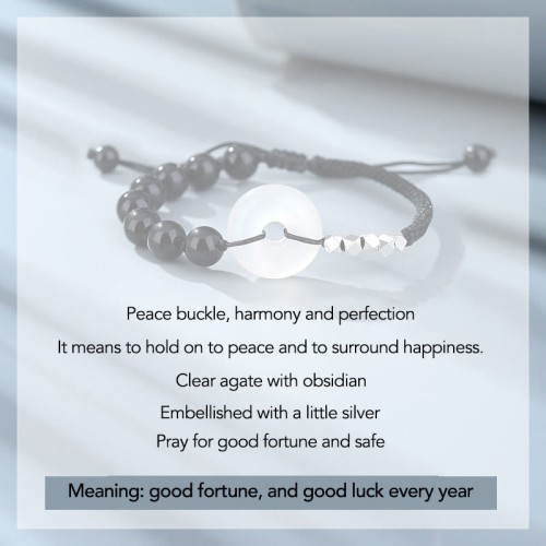 925 Sterling Silver Black Obsidian Agate Strength Bracelet 925 Sterling Silver Black Obsidian Agate Strength Bracelet