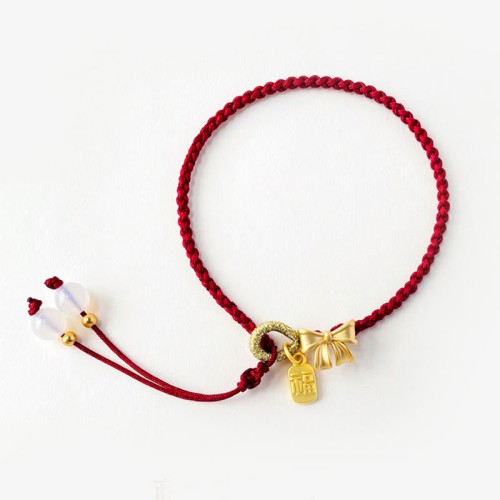 Peach Blossom Bow Knot Fu Character Charm Bracelet