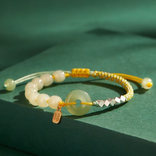 Sterling Silver Hetian Jade Luck Bracelet