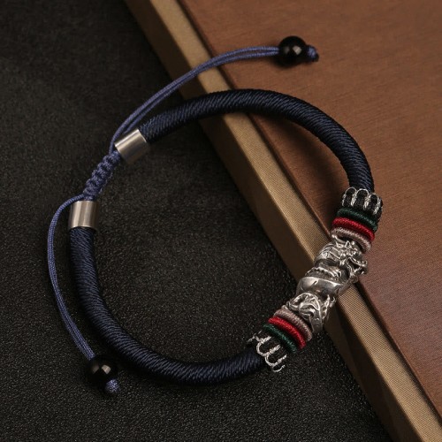 Sterling Silver Year of the Dragon Luck Rope Bracelet