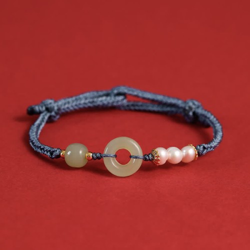 Hetian Jade Pearl Peace Luck Bracelet