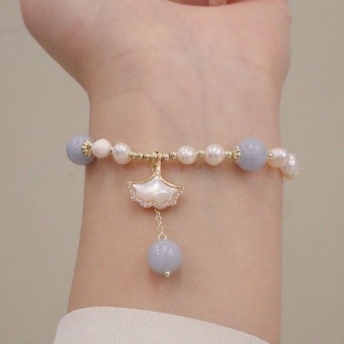 Aquamarine Pearl Ginkgo Leaf Butterfly Charm Bracelet Aquamarine Pearl Ginkgo Leaf Butterfly Charm Bracelet