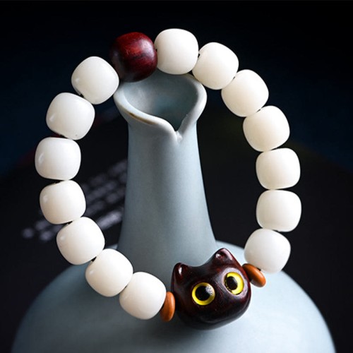 Bodhi Seed Sandalwood Lucky Cat Wisdom Bracelet