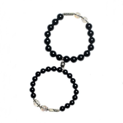 925 Silver Obsidian Moonstone Strength Couple Bracelet 925 Silver Obsidian Moonstone Strength Couple Bracelet