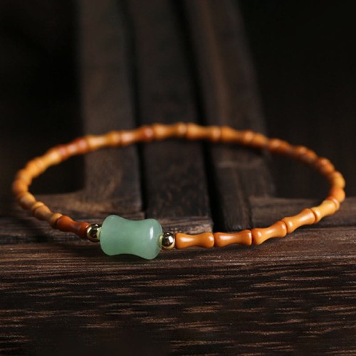 Olive Pit Green Aventurine Bamboo Luck Bracelet