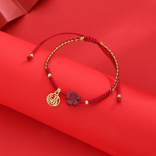 Cinnabar Fu Character Blessing Braided String Bracelet Cinnabar Fu Character Blessing Braided String Bracelet
