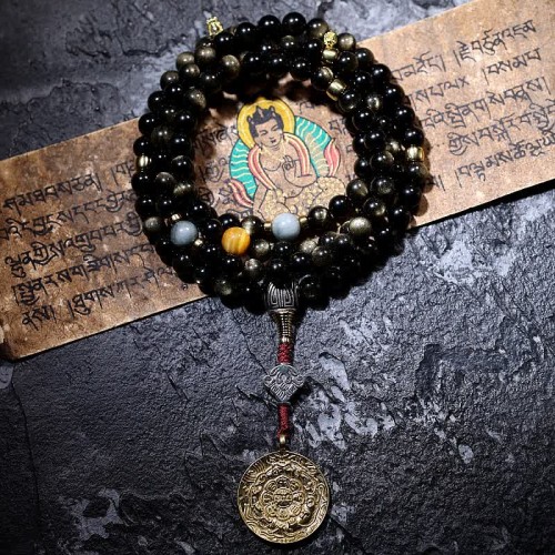 108 Mala Beads Gold Sheen Obsidian Wealth Bracelet 108 Mala Beads Gold Sheen Obsidian Wealth Bracelet