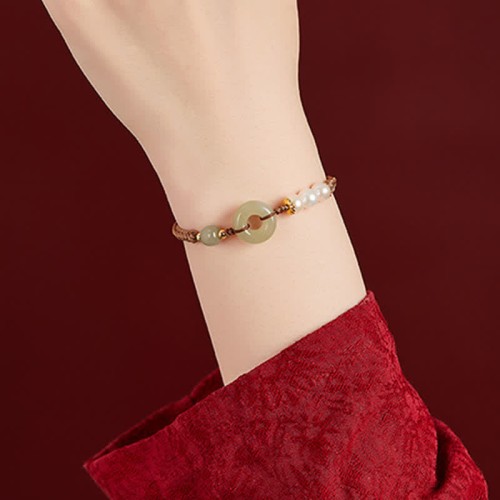 Hetian Jade Pearl Peace Luck Bracelet