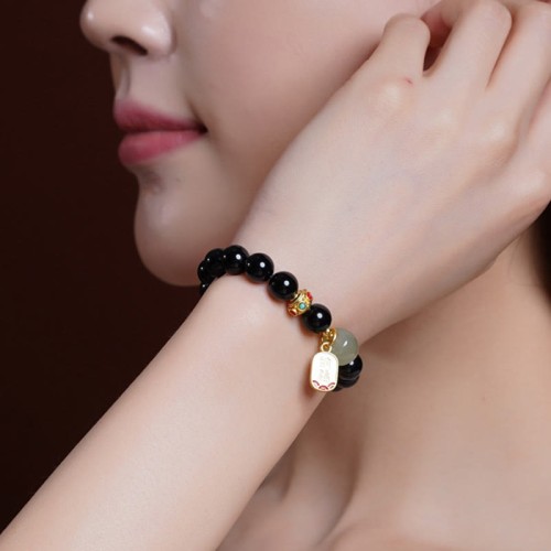 Black Onyx Hetian Jade Lucky Charm Bracelet Black Onyx Hetian Jade Lucky Charm Bracelet