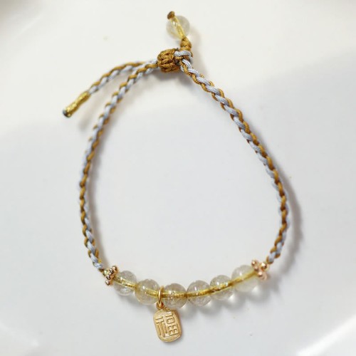 925 Silver Natural Jade Gourd Rutilated Quartz Fu Character Bracelet 925 Silver Natural Jade Gourd Rutilated Quartz Fu Character Bracelet