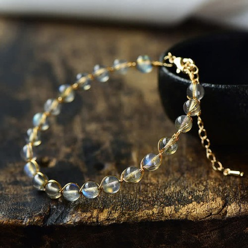 Natural Moonstone 14K Gold Healing Bracelet Natural Moonstone 14K Gold Healing Bracelet