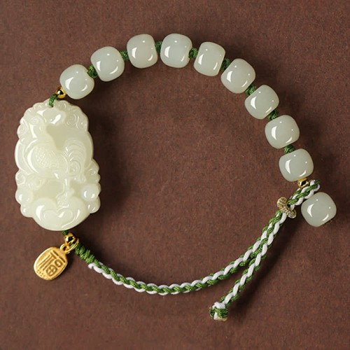 Sterling Silver Hetian Jade Happiness Bracelet