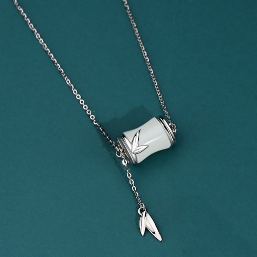 Sterling Silver Hetian White Jade Bamboo Leaf Bracelet