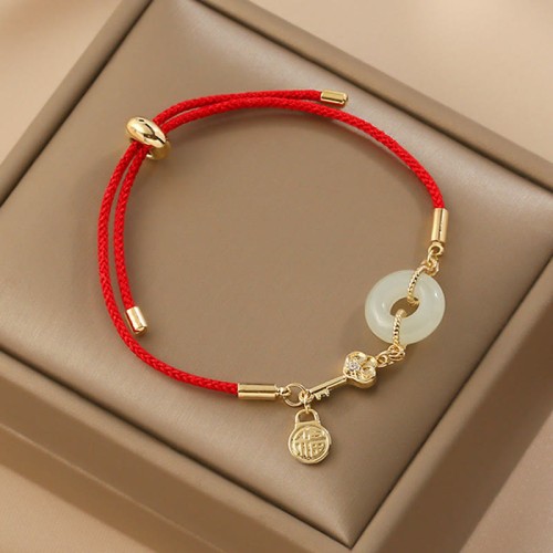 18K Gold Hetian Jade Luck Red Rope Bracelet 18K Gold Hetian Jade Luck Red Rope Bracelet