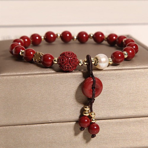 Cinnabar Peace Buckle Copper Coin Blessing Bracelet Cinnabar Peace Buckle Copper Coin Blessing Bracelet