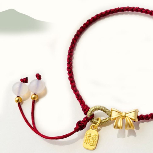 Peach Blossom Bow Knot Fu Character Charm Bracelet