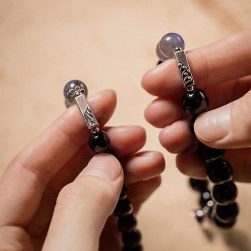 925 Silver Obsidian Moonstone Strength Couple Bracelet 925 Silver Obsidian Moonstone Strength Couple Bracelet