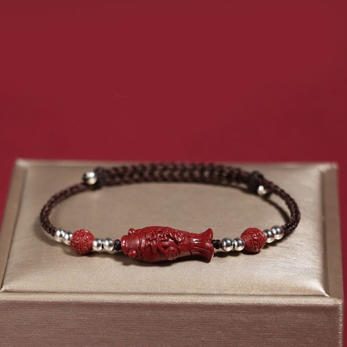 925 Silver Koi Fish Cinnabar Copper Coin Bracelet 925 Silver Koi Fish Cinnabar Copper Coin Bracelet