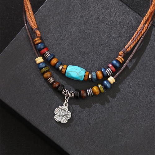 Turquoise Small Flower Protection Double Layer Necklace Turquoise Small Flower Protection Double Layer Necklace