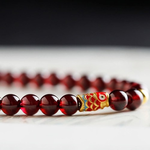 999 Gold Koi Fish Garnet Protection Bracelet 999 Gold Koi Fish Garnet Protection Bracelet