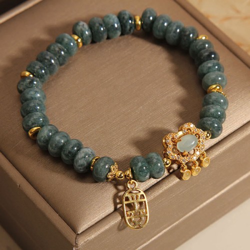 Jade Chinese Lock Charm Peace Luck Bracelet