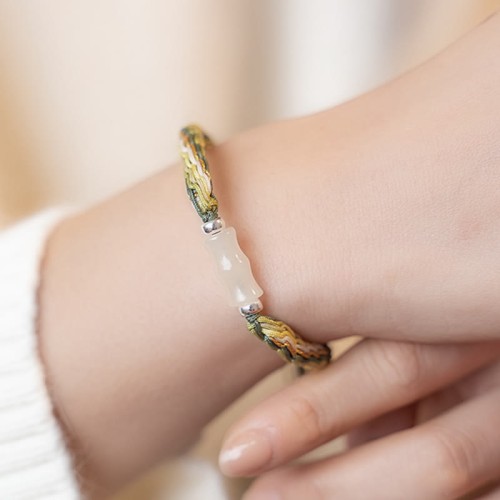 White Jade Bamboo Reincarnation Knot Bracelet White Jade Bamboo Reincarnation Knot Bracelet