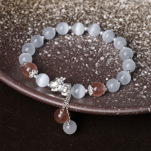 Cat's Eye Moonstone Strawberry Quartz PiXiu Bracelet Cat's Eye Moonstone Strawberry Quartz PiXiu Bracelet