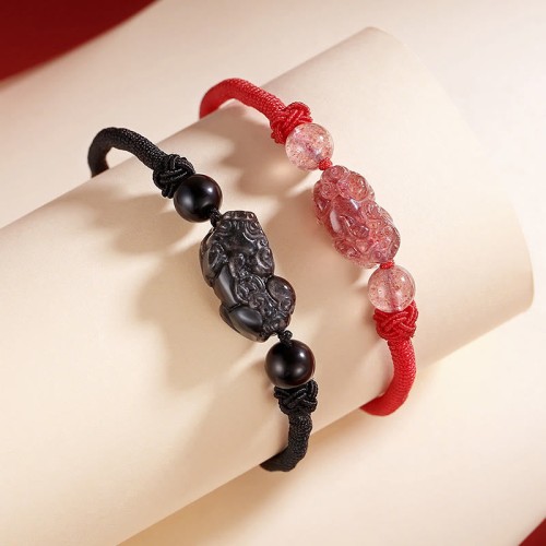 Silver Sheen Obsidian Strawberry Quartz PiXiu Bracelet Silver Sheen Obsidian Strawberry Quartz PiXiu Bracelet