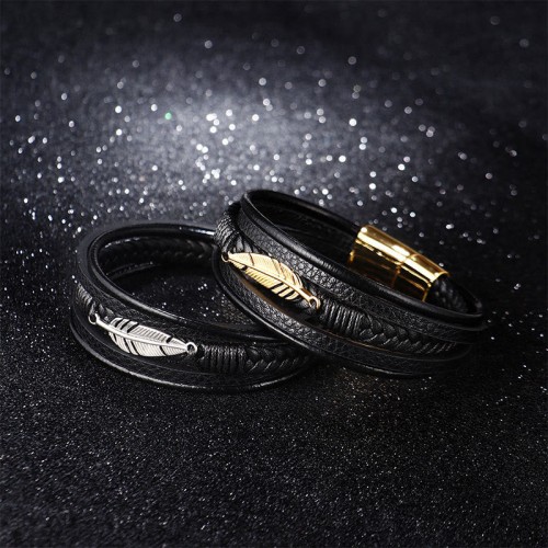 Feather Multilayer Leather Titanium Calm Bracelet Feather Multilayer Leather Titanium Calm Bracelet