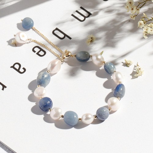Blue Aventurine Crystal Pearl Healing Bracelet Blue Aventurine Crystal Pearl Healing Bracelet
