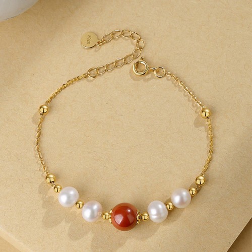 925 Sterling Silver Pearl Cinnabar Healing Bracelet 925 Sterling Silver Pearl Cinnabar Healing Bracelet