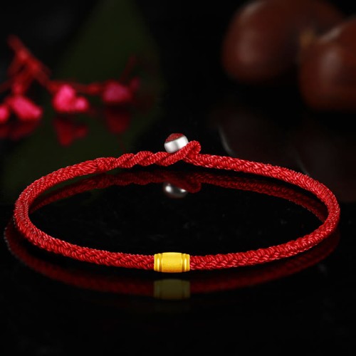 999 Gold Lucky Bead Eight-Thread Peace Knot Bracelet