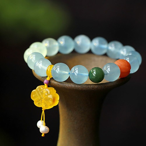 Aquamarine Amber Chinese Knot Charm Peace Bracelet