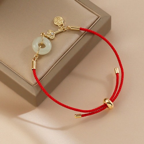 18K Gold Hetian Jade Luck Red Rope Bracelet 18K Gold Hetian Jade Luck Red Rope Bracelet