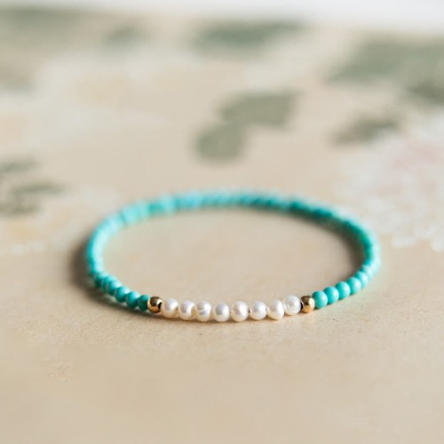 925 Sterling Silver Natural Turquoise Pearl Beaded Bracelet 925 Sterling Silver Natural Turquoise Pearl Beaded Bracelet
