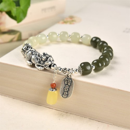 Hetian Jade Amber PiXiu Luck Bracelet